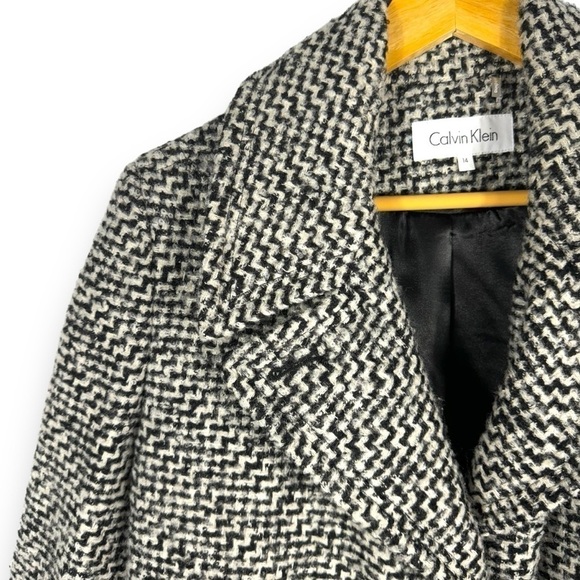 Calvin Klein Single Breasted Herringbone Wool Blend Walker Coat, Black/White, 14 - Picture 4 of 14